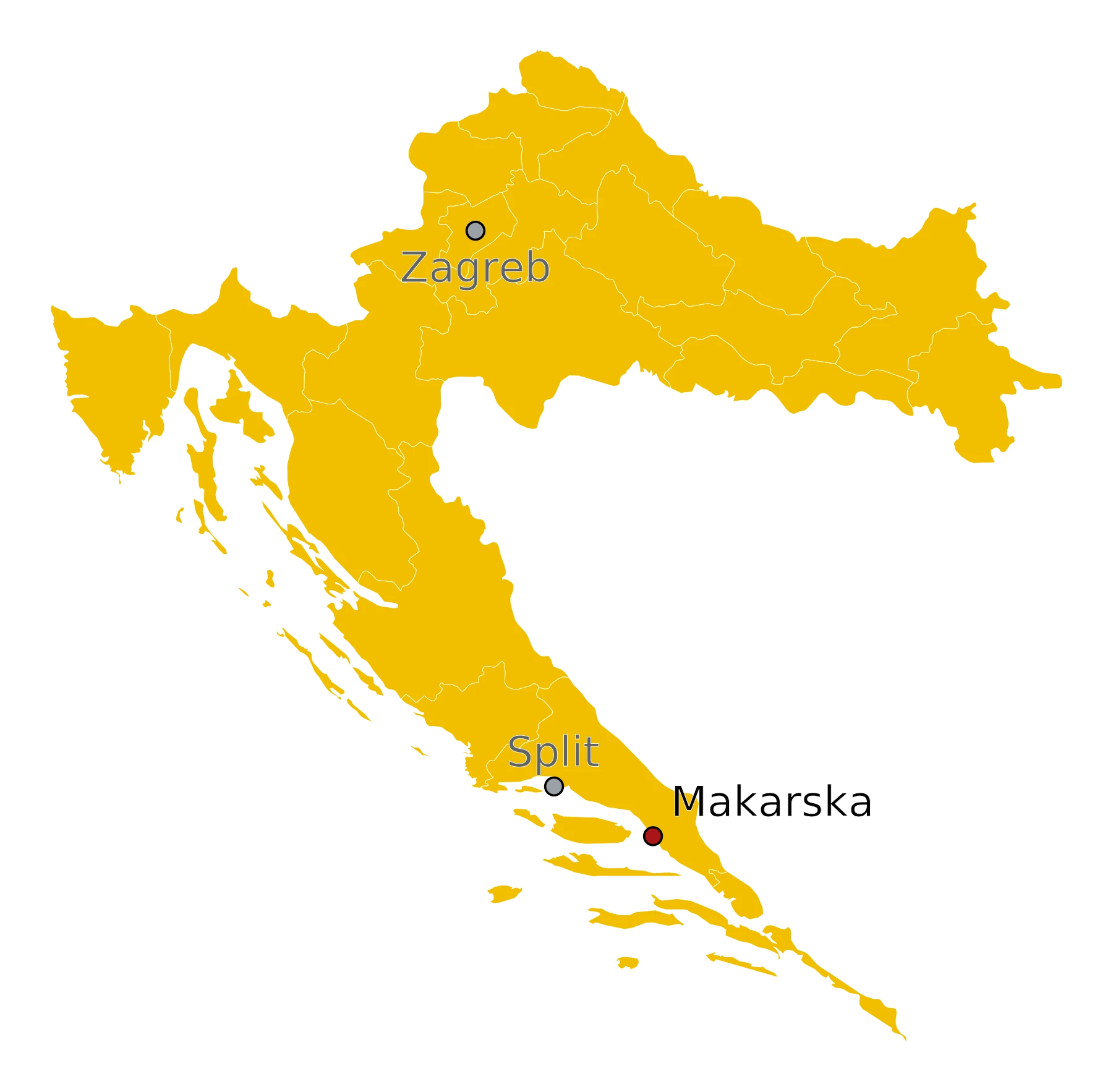 Kaart Makarska Kroatië - waar ligt Makarska