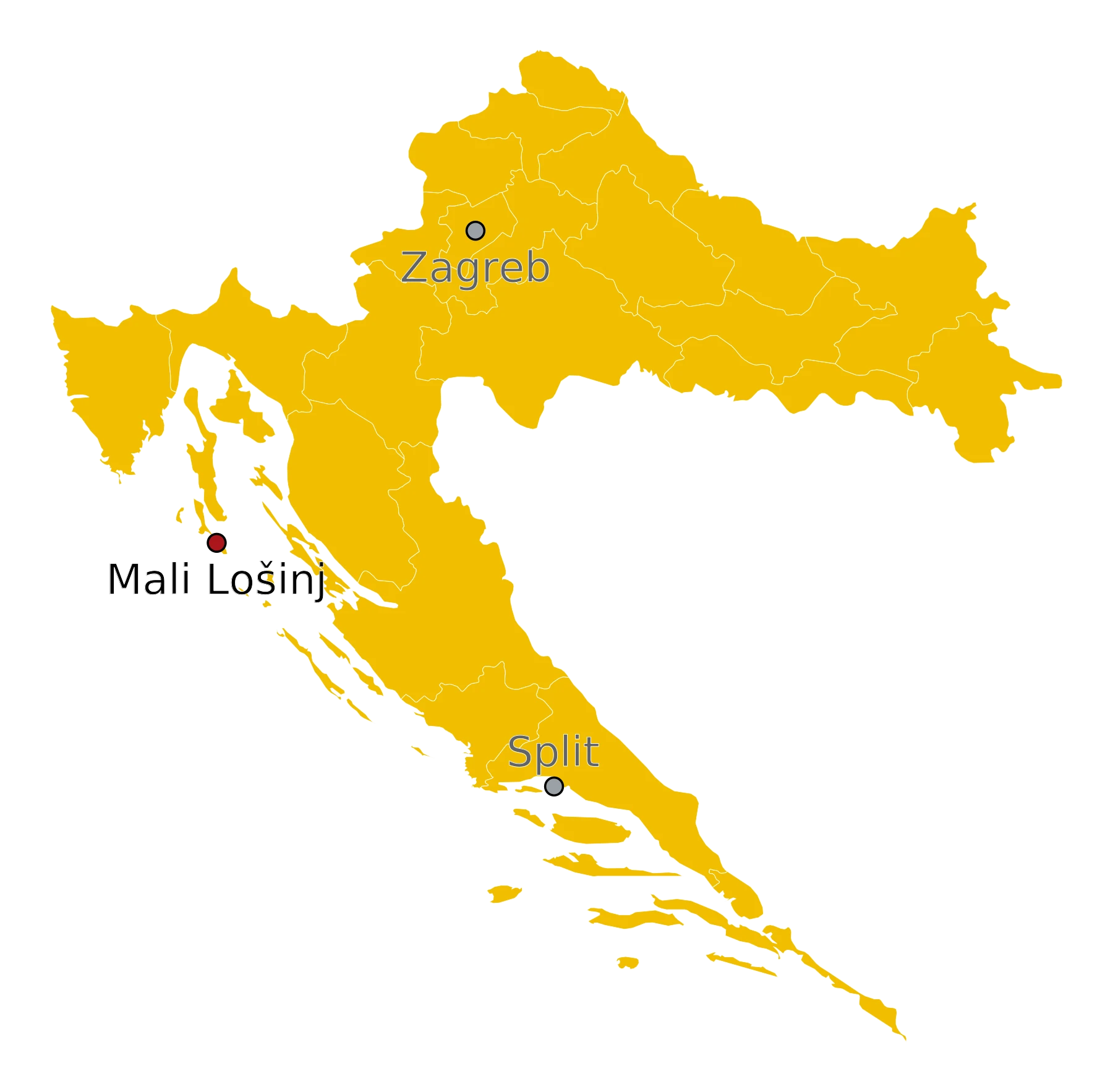 Kaart Mali Lošinj Kroatië - waar ligt Mali Lošinj
